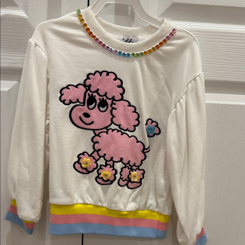 Lola + The Boys Rainbow Bead Trim Poodle Sweatshirt White